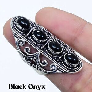 Black Onyx Gemstone Handmade Filigree Shield Armor Ring
